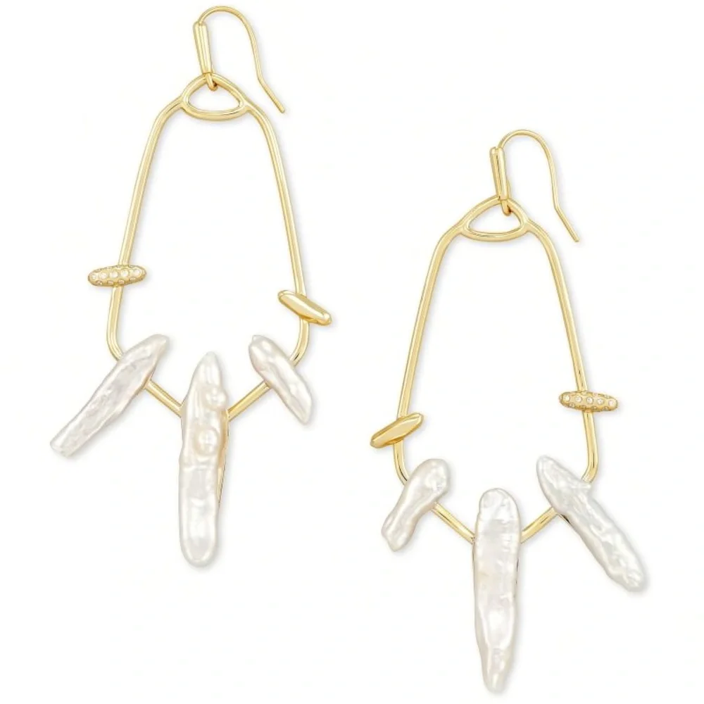 Kendra Scott Eileen Gold Statement Earrings in White Pearl - Picture 3 of 10